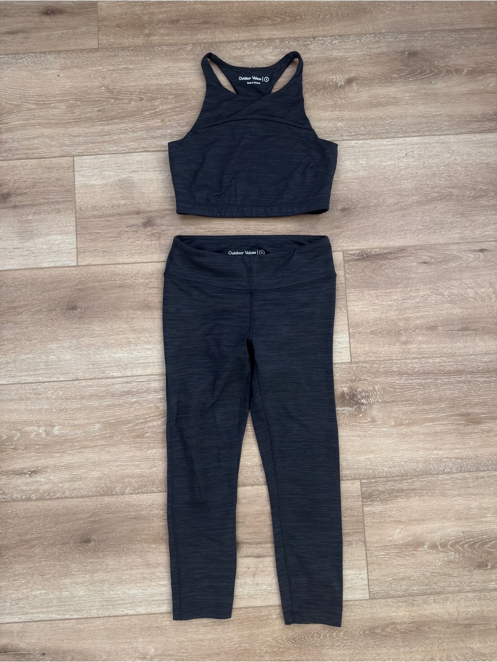 Outdoor Voices Sports Bra Leggings Activewear Set Heathered Black Small